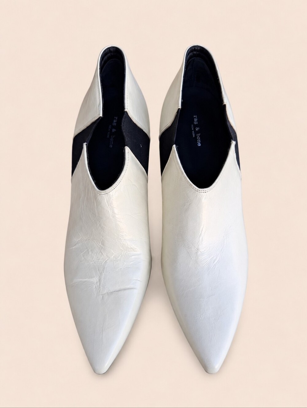 Rag & Bone BEHA Chelsea Booties 38 US 8.5 Ivory Leather Stiletto Heels - Picture 7 of 15